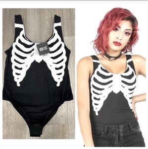 Iron Fist Bone in Bodysuit Goth Horror Rave Emo Halloween Skeleton Bones